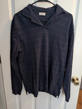 AYR Navy Polo with Green Stripe